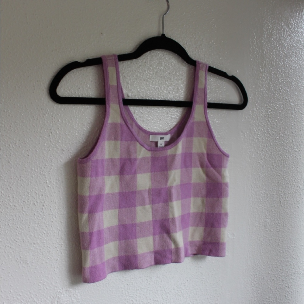 BP Pink Gingham Crop Tank Top Soft Knit Cottagecore Size M